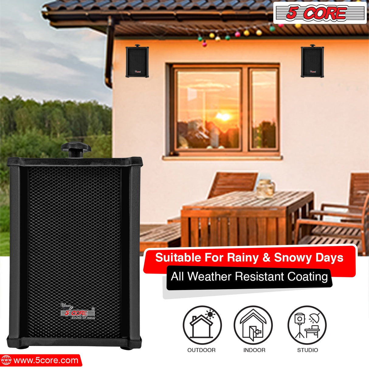5Core Outdoor Speakers Stereo In Wall 100W Peak Passive Home Audio System