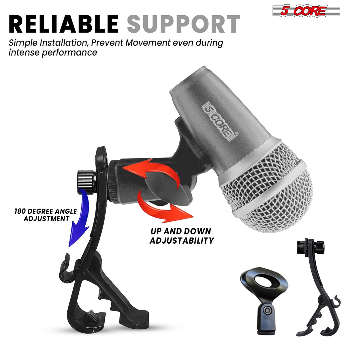 5Core Drum Mic Kit 7 Pcs Kick BassTom Snare Dynamic Mics Instrument Microphone Set GREY
