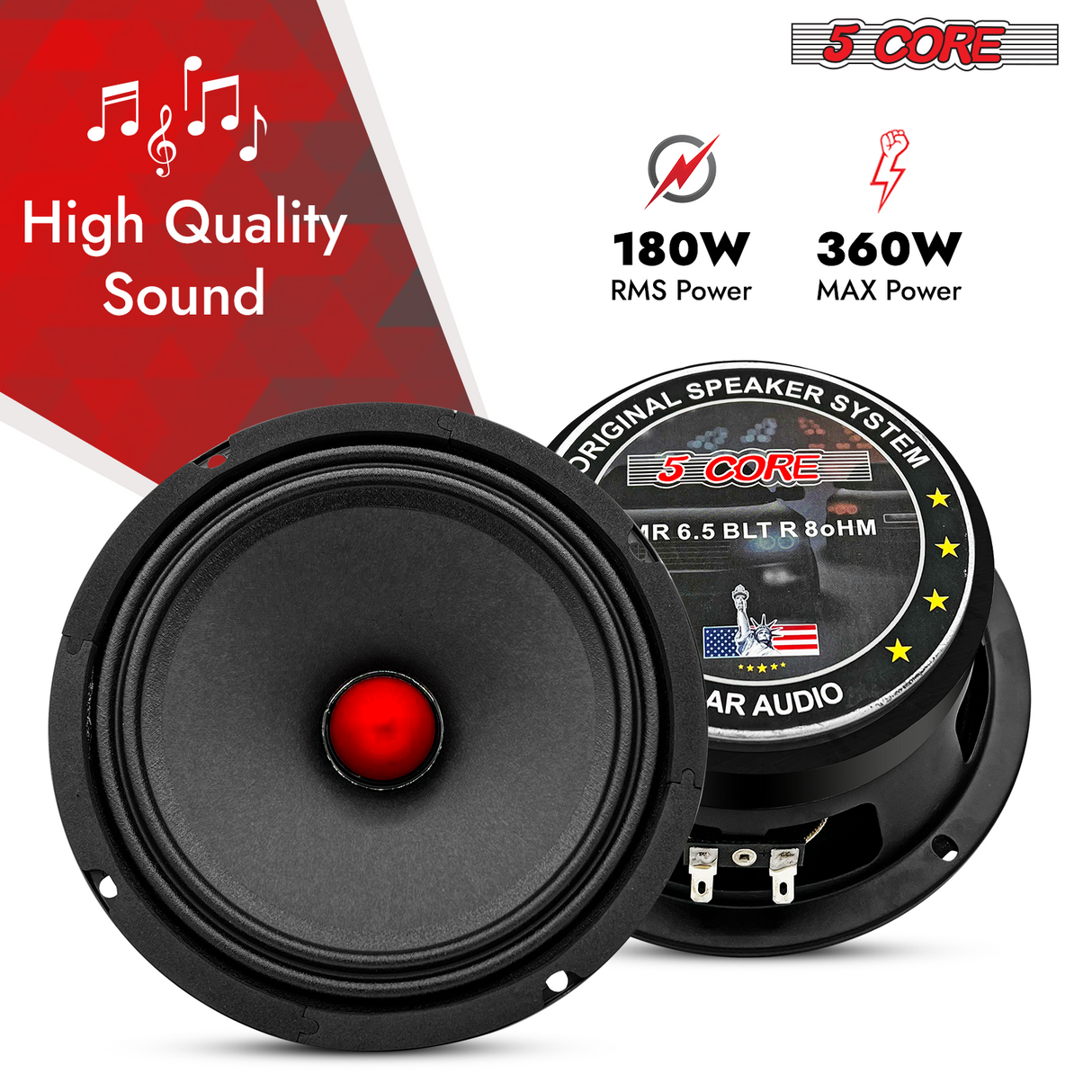5Core 6.5 Inch Midrange Speaker + Tweeter Combo  500W PMPO 8Ohm Subwoofer 300W PMPO Tweeters