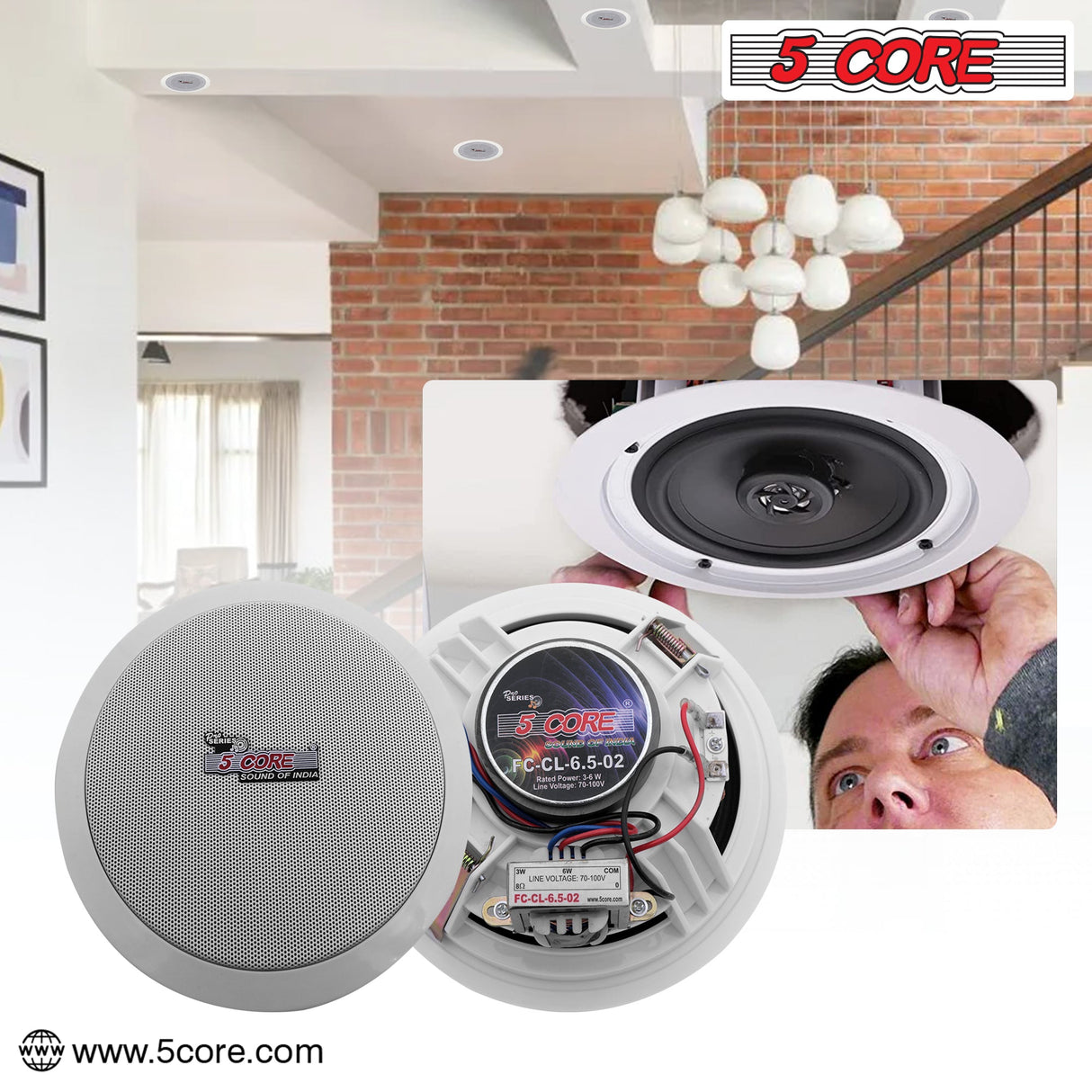 5Core Ceiling Speaker 6.5 Inch In Wall 2 Way Home Audio Mount 60W Sound System
