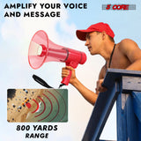 5Core Megaphone Bullhorn Speaker w Siren LED Light Adjustable Volume Bull Horn RED