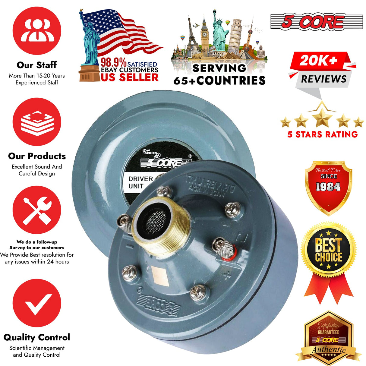 5 Core Compression Driver 600W Peak Aluminium Tweeter Diaphragm 16 Ohm Throat Twist Horn Speaker