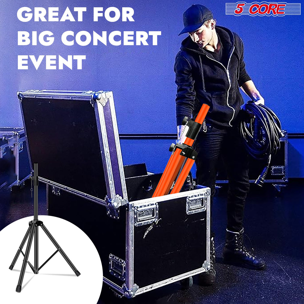 5Core Speaker Stand Tripod Floor Short Adjustable DJ Studio Monitor Stands Pole Mount BLACK