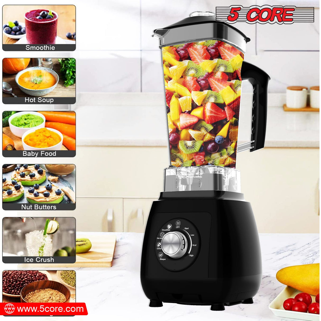 5Core Juicer Blender Machines 2000W Countertop Kitchen Smoothie Maker w 68oz Jar