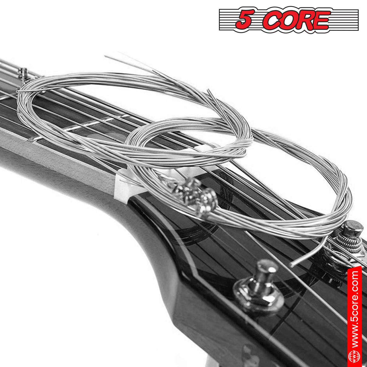 5Core Acoustic Guitar Strings 0.010-0.048 Steel Gauge Heavy Duty w Bright Tone For 6 String Guitars