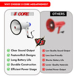 5Core Megaphone Bullhorn Speaker 20W Bull Horn Battery Power Cheer Megafono Loudspeaker USB