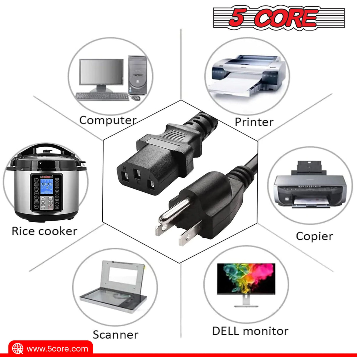 5Core AC Power Extension Cord PC 1001 model packaging view
