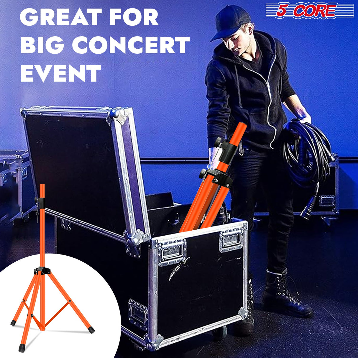 5 Core Speaker Stand Tripod Heavy Duty Adjustable Up to 72 Inch DJ Studio Monitor Stands Pole Mount Orange
