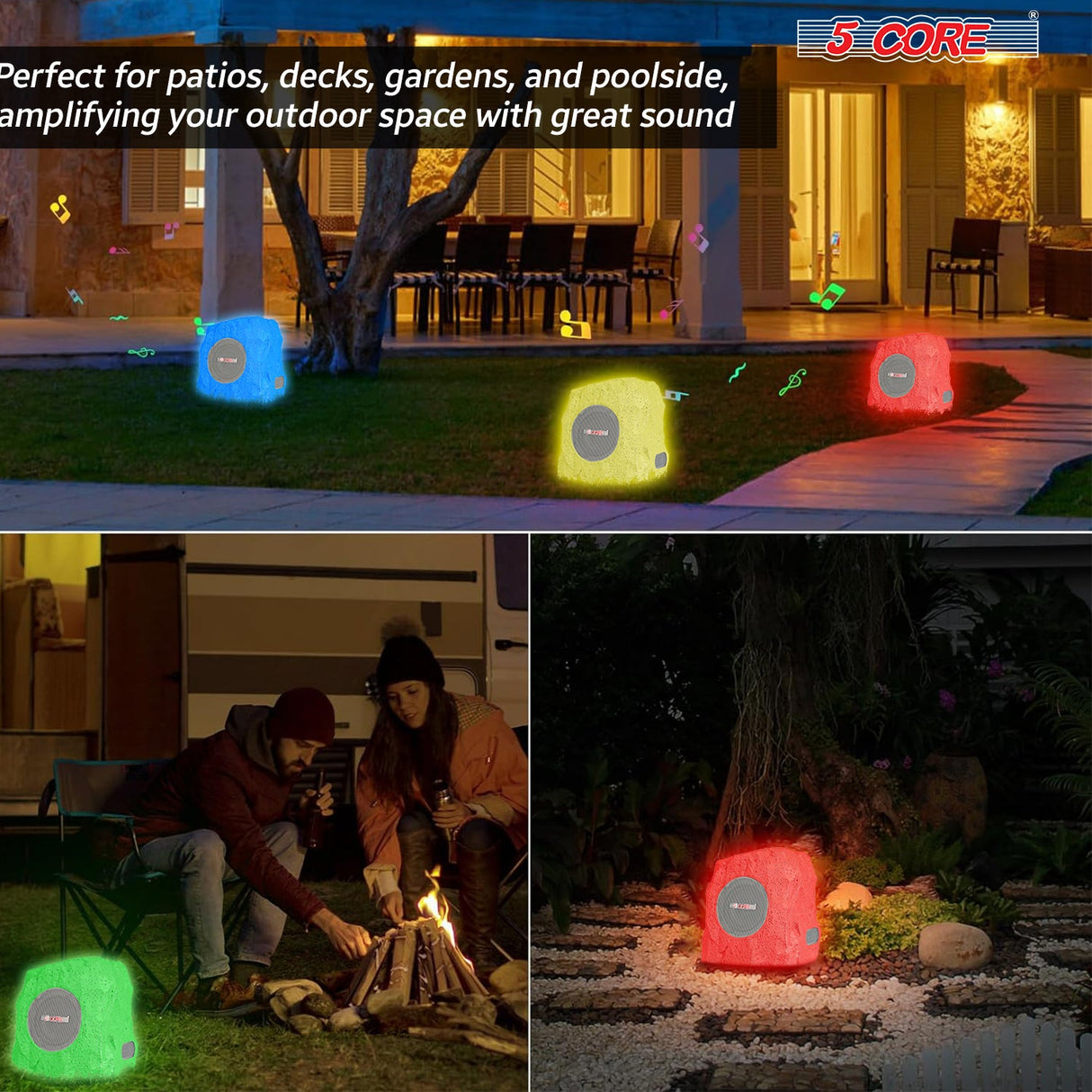 5Core Outdoor Wireless Speakers Bluetooth Rock Waterproof Linkable TWS Garden Speaker GRAY 1 PC