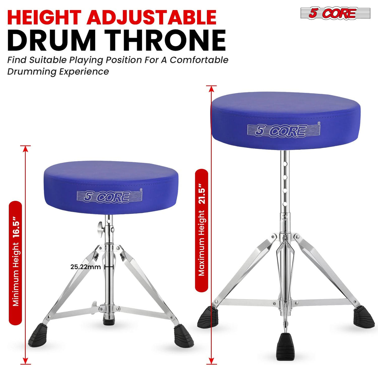 5Core Drum Throne Adjustable Guitar Stool Padded Seat + Drum Practice Pad Snare Drumming Stand