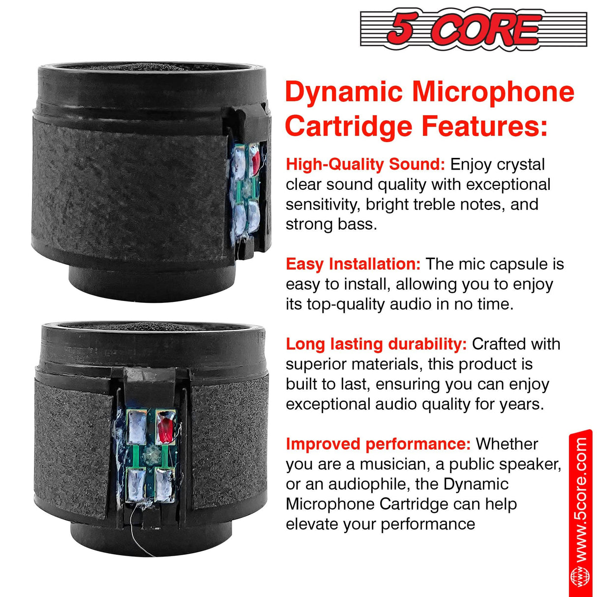 5 Core Microphone Replacement Cartridge 20Pc Neodymium Magnet Unidirectional Capsule for Dynamic Mic