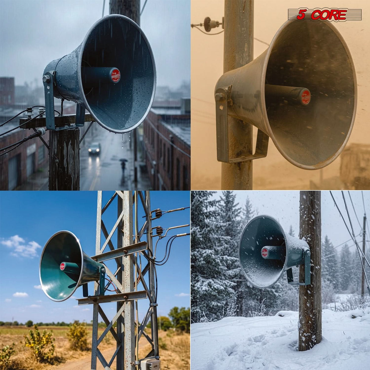 5Core PA Horn Speaker Set 2" Compression Driver 600W 16 Ohm Weatherproof Aluminum Body 18 TPI Thread