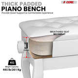 5 Core Piano Bench 3" Padded Cushioned Stool Wooden Heavy Duty Adjustable Musician Chair w Storage