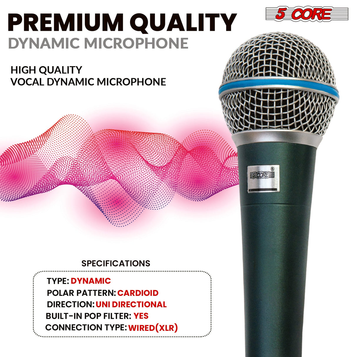 5 Core Microphone Professional Dynamic Mic Karaoke Singing XLR Wired Micrófono