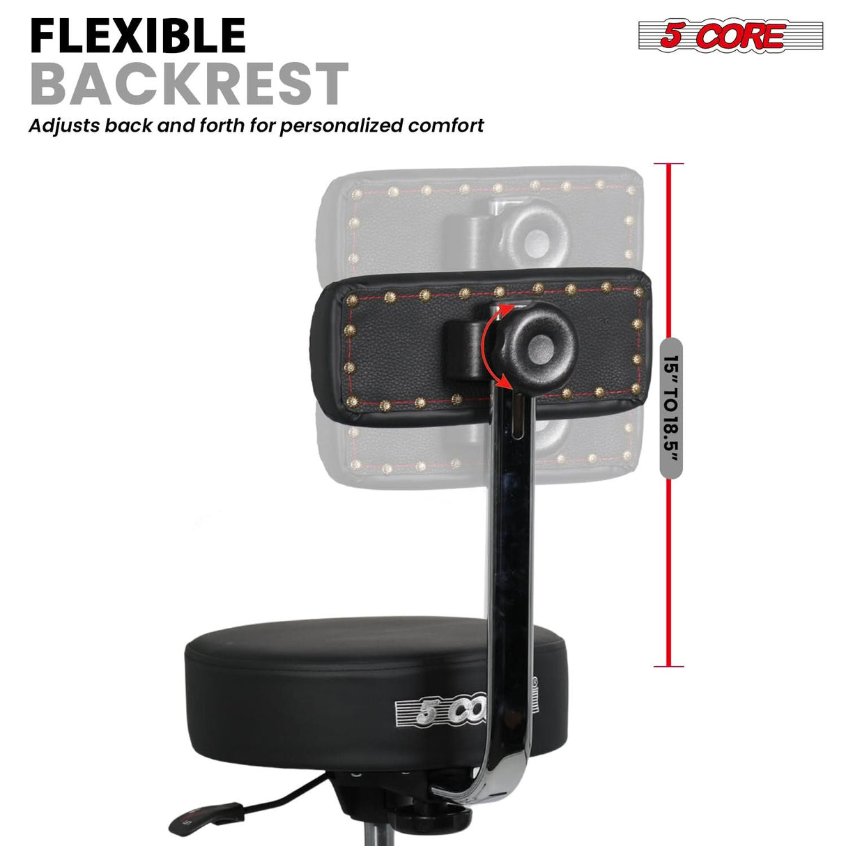 5 Core Drum Throne w Backrest 4" Padded Stool Airlift Adjustable 25.5" Drummer Chair 441Lb Capacity