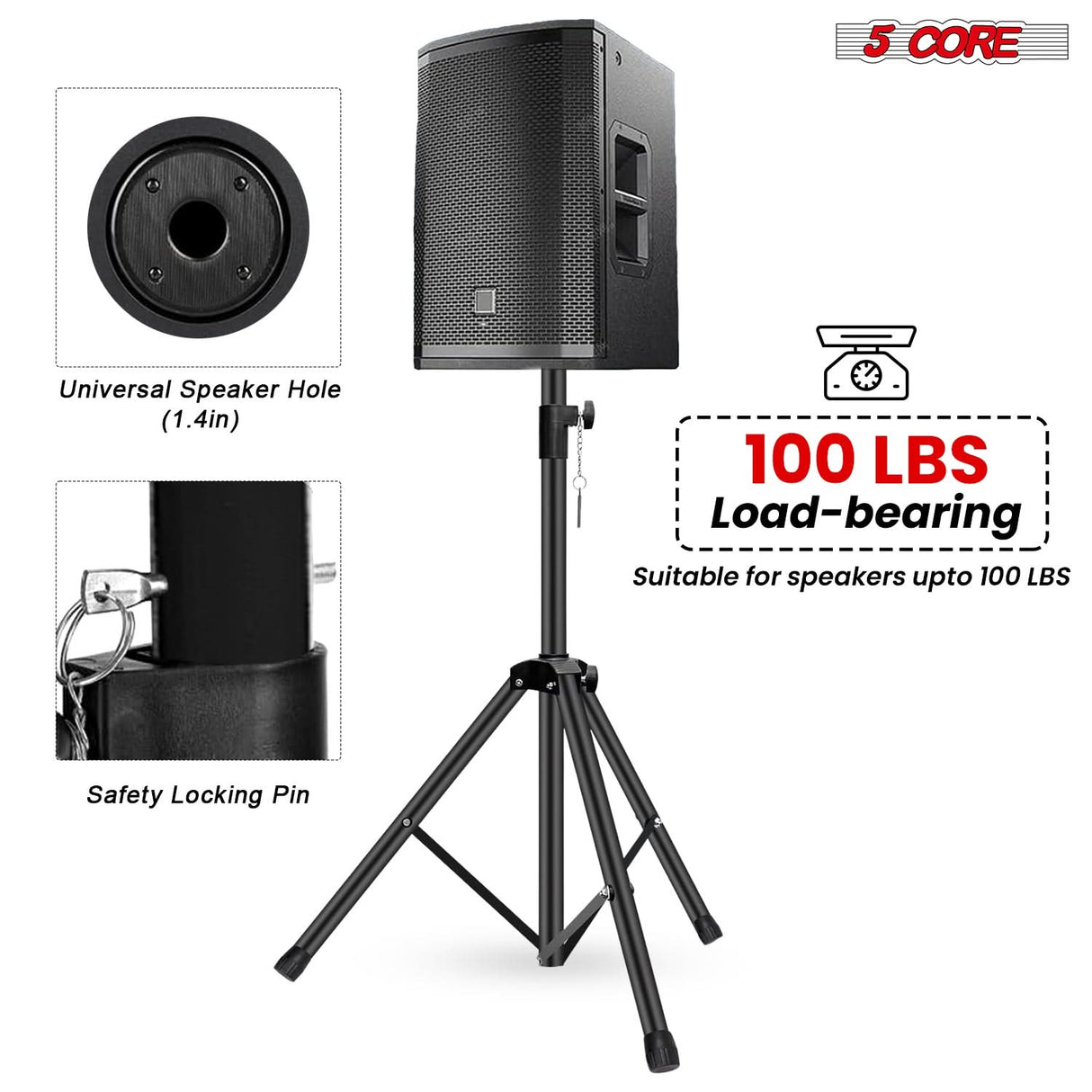5 Core Speaker Stand 4Pcs Height Adjustable PA DJ Tripod Studio Monitor Stands w 35mm Compatible