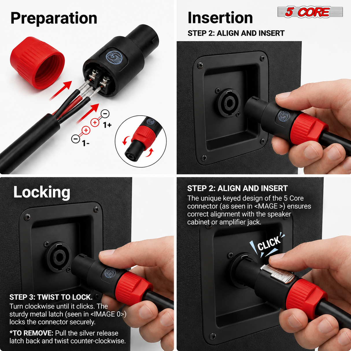 5Core Speakon Adapter High Quality Audio Jack Male Audio Pin Speaker Adapter Connector
