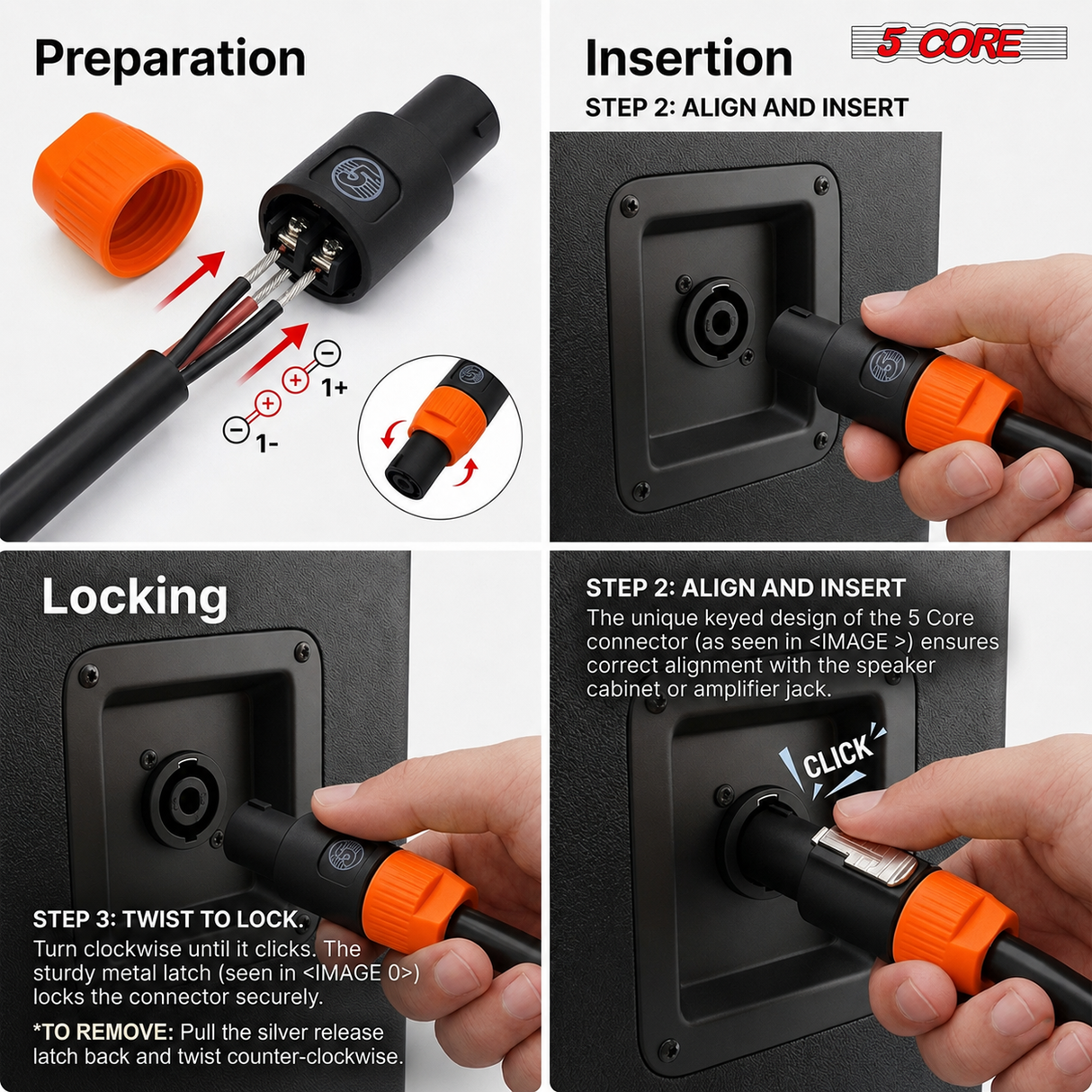 5Core Speakon Adapter High Quality Audio Jack Male Audio Pin Speaker Adapter Connector
