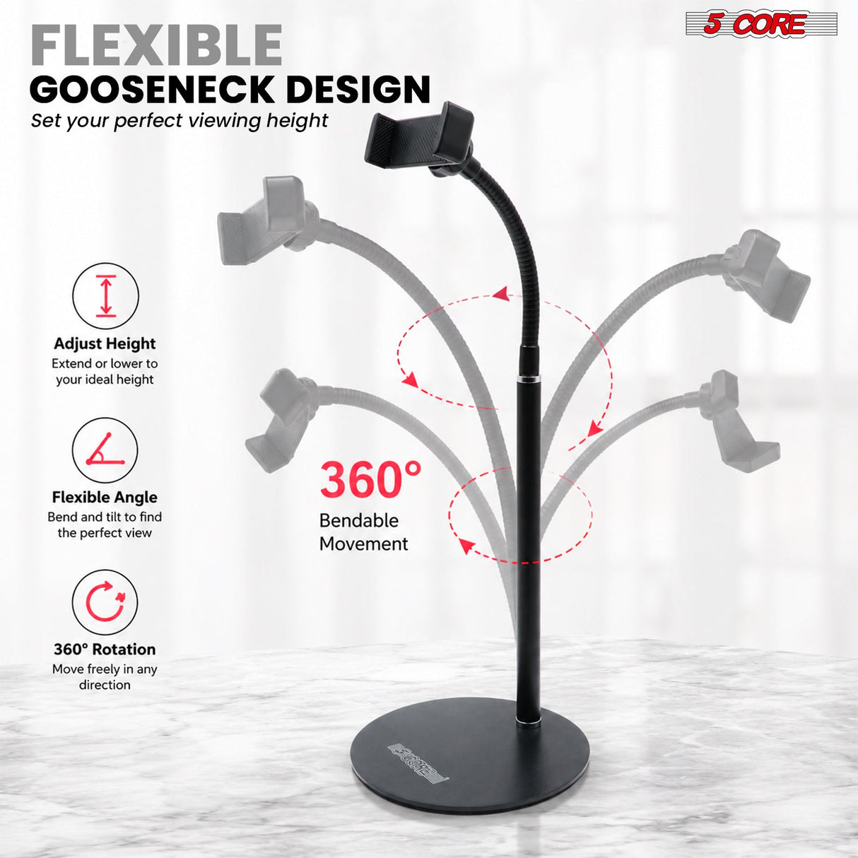 5Core Cell Phone Stand for Desk Adjustable Scissor Boom Arm Stands Tablet Cellphone