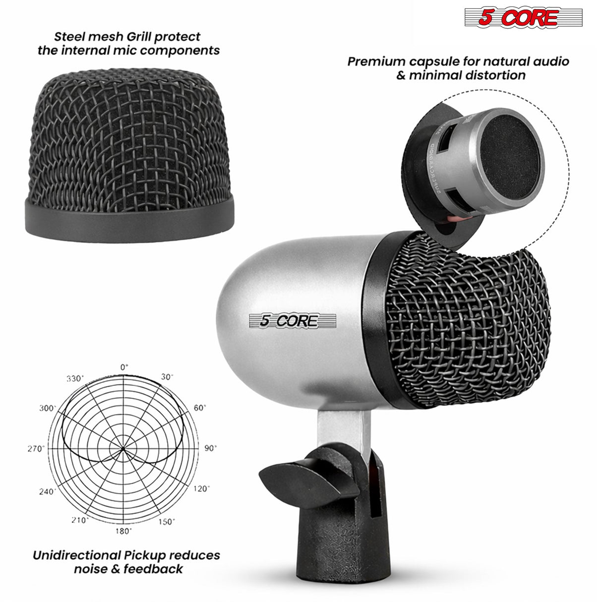 5 Core Conga Mic Snare Tom Set Professional XLR Cardioid Unidirectional Instrument Microphone Kit