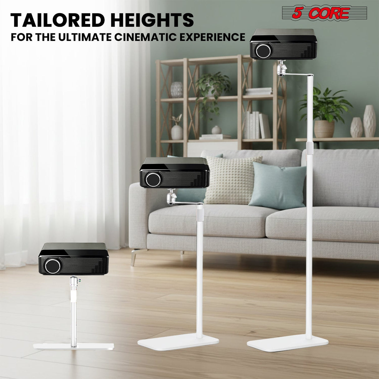 5 Core Projector Stand Floor Adjustable 53" Universal Projectors Support for Home Office & Studio