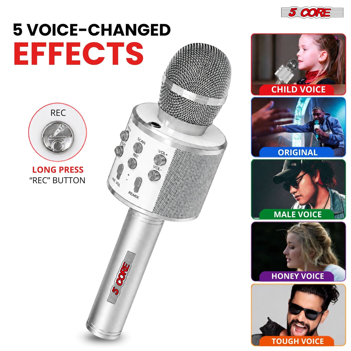 5 Core Microphone Wireless Karaoke Mic With Speaker 3 in 1 Portable Bluetooth Microfono Inalambrico