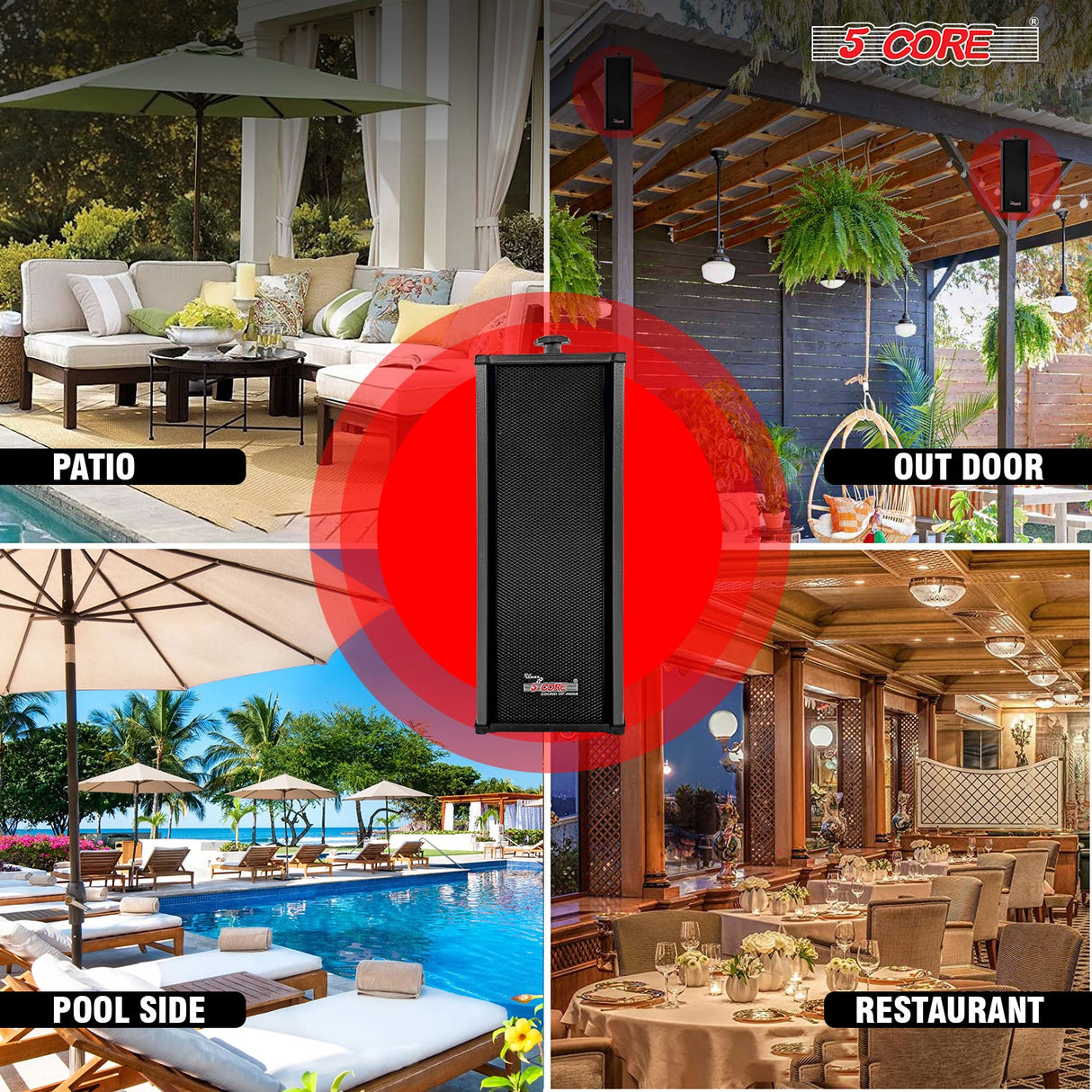 5Core Outdoor Speakers Stereo In Wall 100W Peak Passive Home Audio System 2 Pieces