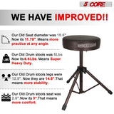 5 Core Drum Throne 3" Thick Padded Memory Foam Comfortable Drummer Stool 330Lb Capacity Adjustable