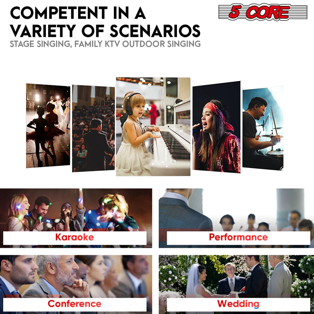 5 Core Microphone Dynamic Karaoke XLR Mic Cardioid Unidirectional Handheld Wired Singing Microfono