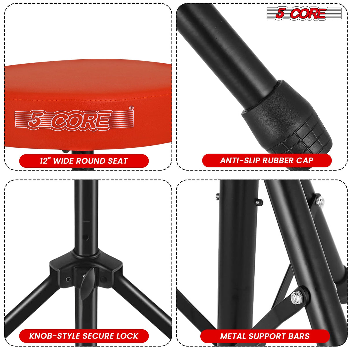 5 Core Drum Throne 3" Thick Padded Memory Foam Comfortable Drummer Stool 330Lb Capacity Adjustable