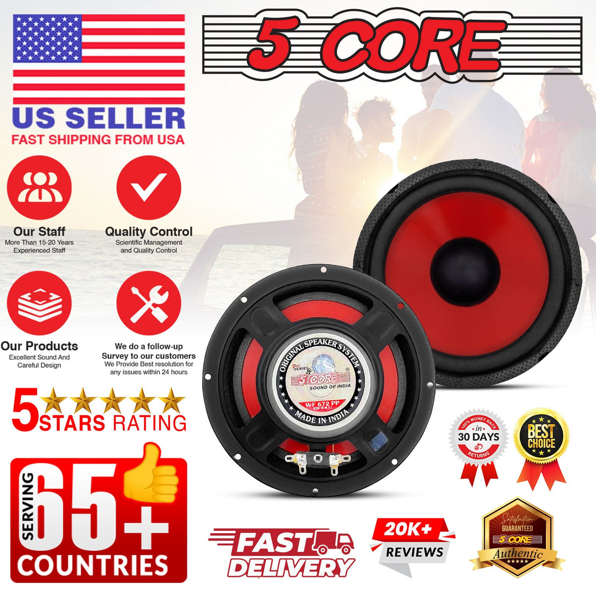 5Core 6 Inch Subwoofer speaker 300 Watt Car Subwoofer 4 Ohm Replacement Sub Woofer