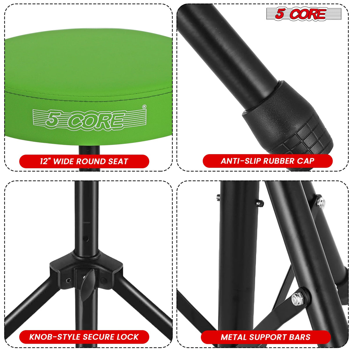 5 Core Drum Throne 3" Thick Padded Memory Foam Comfortable Drummer Stool 330Lb Capacity Adjustable