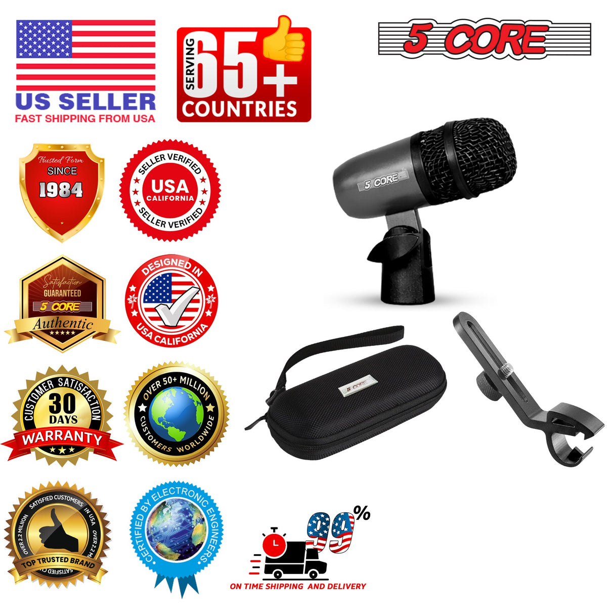 5Core Snare Mic XLR Cardioid Tom Drum Kick Instrument Microphone BLACK