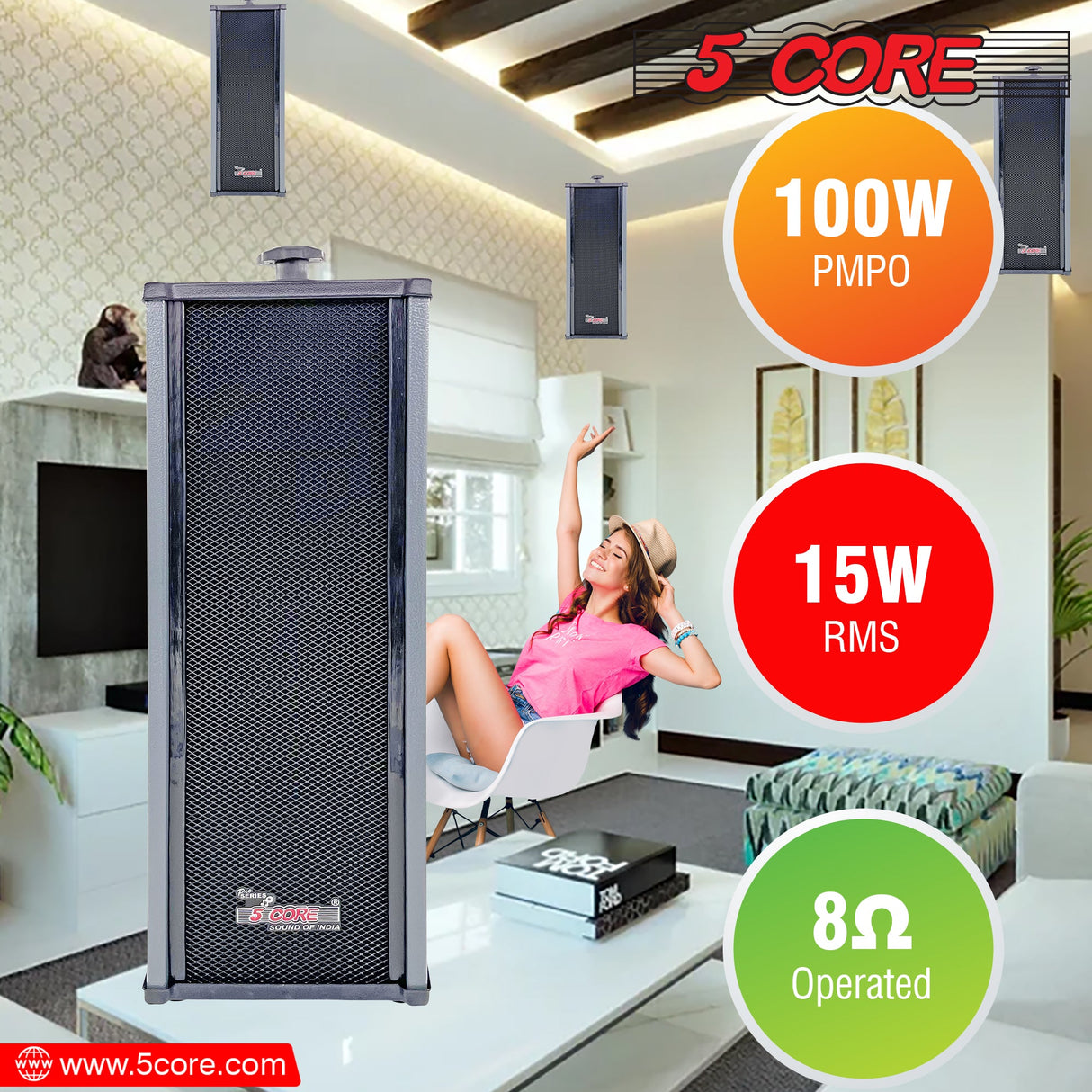 5Core Outdoor Speakers Stereo In Wall 100W Peak Passive Home Audio System
