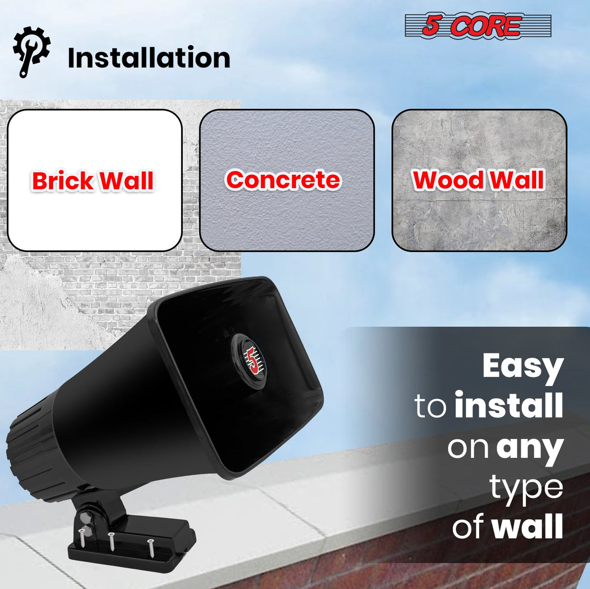 5Core Indoor Outdoor PA Horn Speaker 8 x 5 Inch Loud PA System 8 Ohm 65W Loud Siren Audio