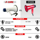 5Core Megaphone Bullhorn Speaker 20W Bull Horn Battery Power Cheer Megafono Loudspeaker