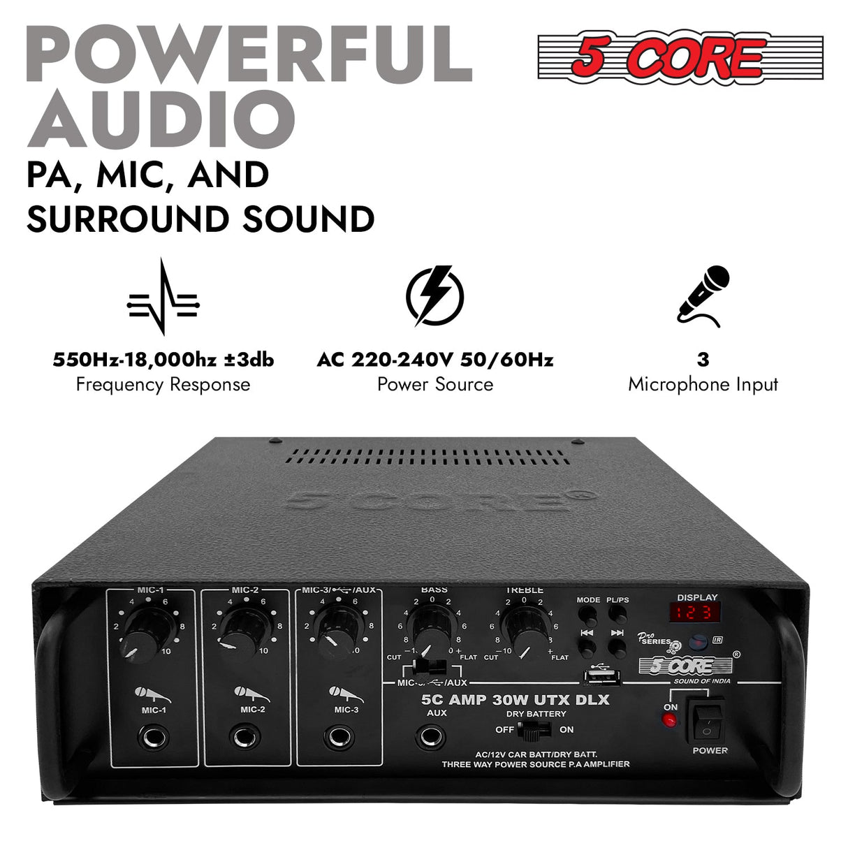 5Core Amplifier Home Audio Stereo Receiver PA Speaker Microphone Surround Sound Amp