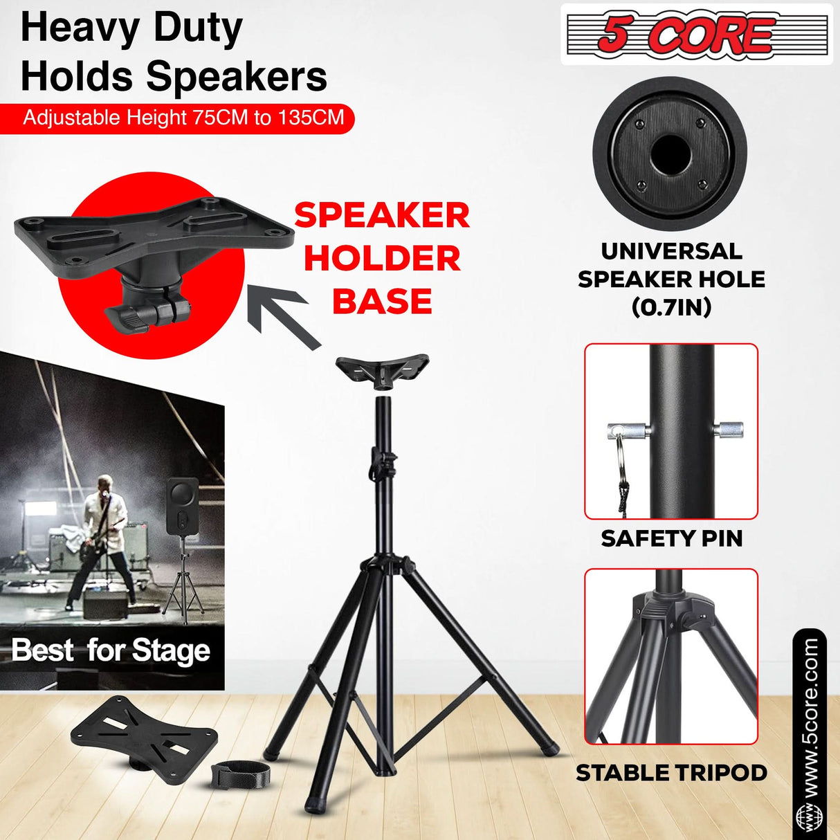 5 Core Speaker Stand Tripod Heavy Duty Adjustable 60" Universal Mount for PA DJ Studio