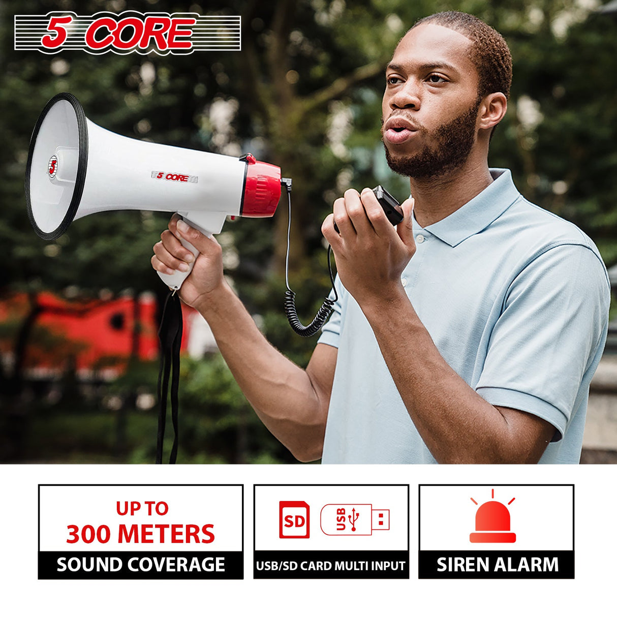 5Core Megaphone Bullhorn Speaker 50W Bull Horn Rechargeable Cheer Megafono 300 Meter