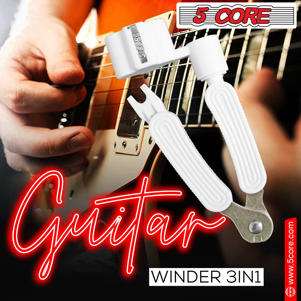 5Core Guitar String Winder Cutter Bridge Pin Remover 3In1 Acoustic Electric Guitars Tool