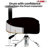 5Core Drum Throne 4" Cushion Padded Stool w Backrest Airlift Height Adjustable Chair w 441Lb Capcity