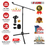 5Core Tripod Mic Stand 4Pcs Heavy Duty Adjustable Holder Floor Microphone Boom Arm BLACK