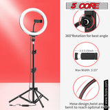 5 Core 12" Selfie LED Circle Light with 67" Adjustable Tripod Stand & Phone Holder