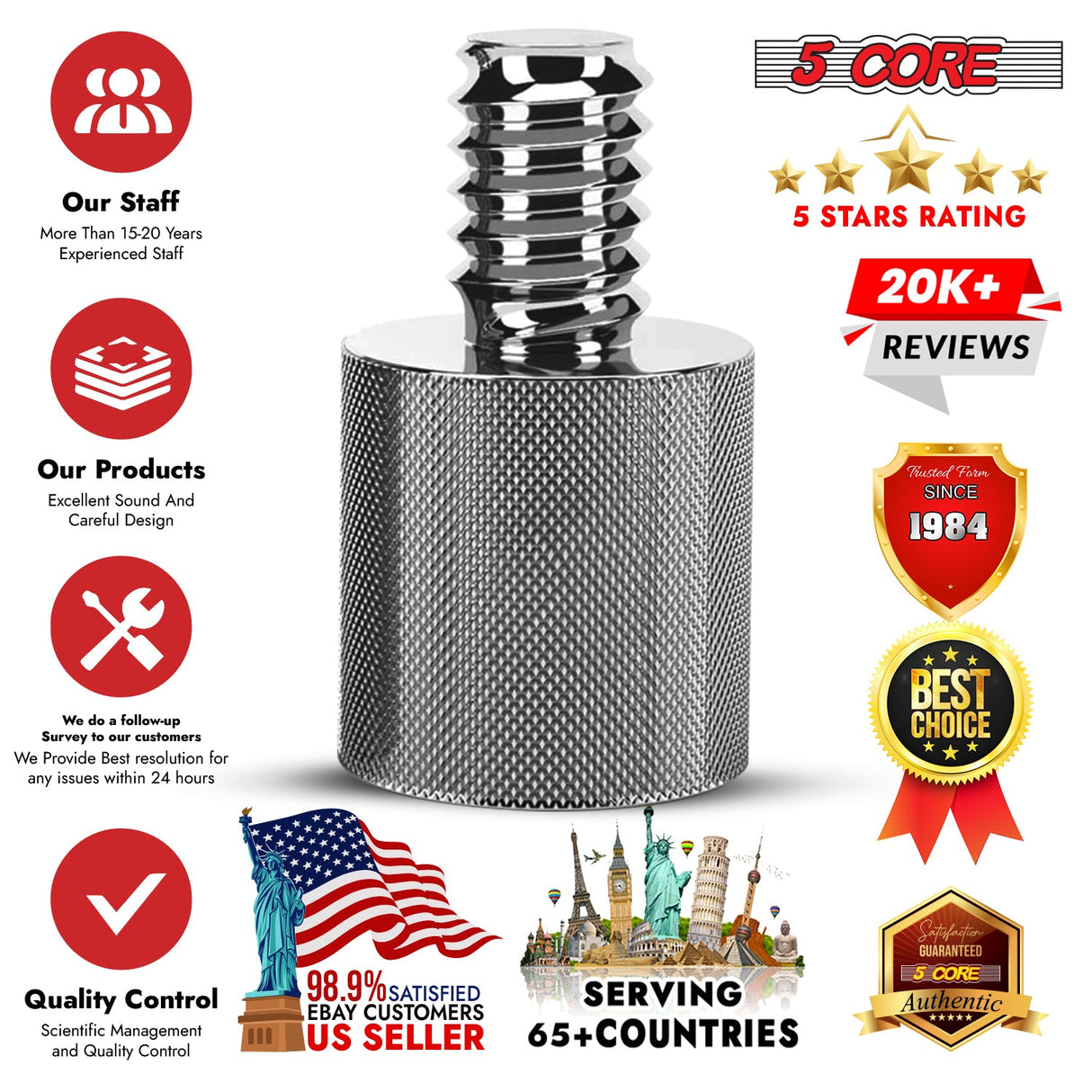 5 Core Mic Stand Adapter 12 Pieces 5/8 Female to 1/4 Inch Male Screw Thread Conversion Connector