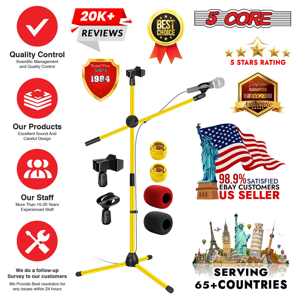 5Core Tripod Mic Stand Adjustable Heavy Duty Floor Holder Microphone Boom Arm YELLOW