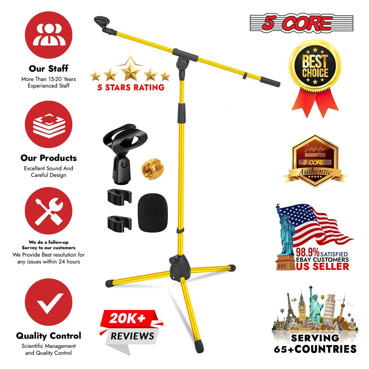 5Core Tripod Mic Stand Adjustable Holder Floor Microphone Boom Arm