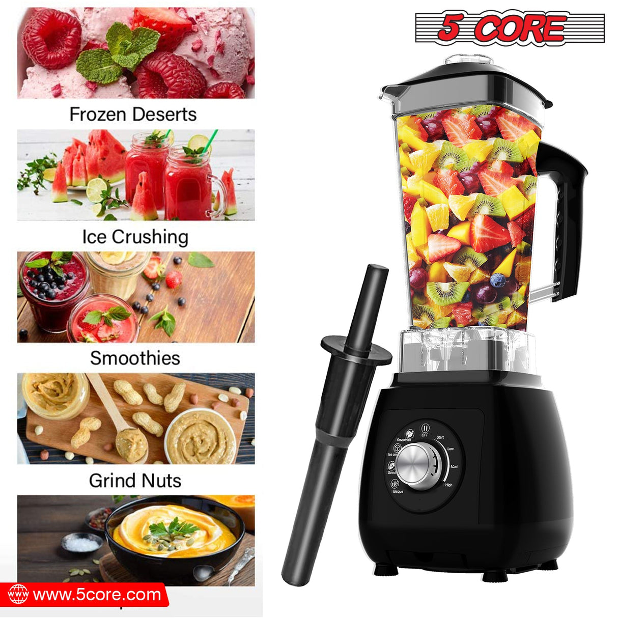 5Core Juicer Blender Machines 2000W Countertop Kitchen Smoothie Maker w 68oz Jar