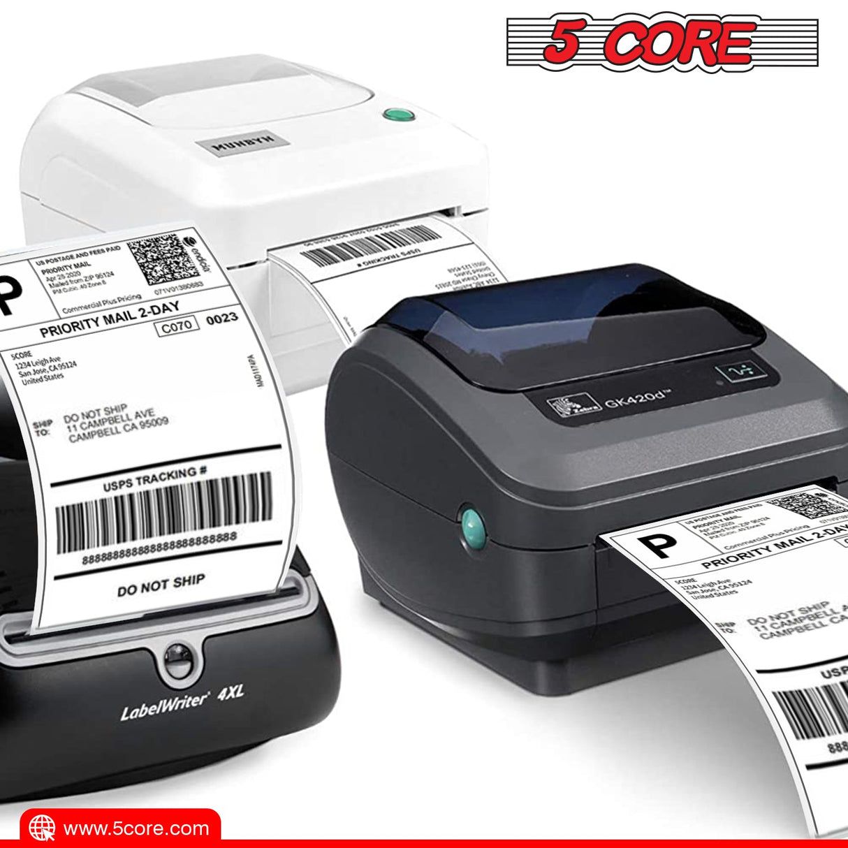 5 Core 4x6 Direct Thermal Shipping Labels, 1 Rolls 250 Labels per Roll, Perforated, Mailing Postage Shipping Label Compatible with Zebra Rollo