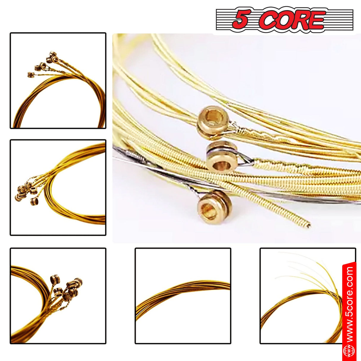 5 Core Acoustic Guitar 6 String Set Light Gauge Steel Carbon Core Bright Powerful Tone Heavy Duty