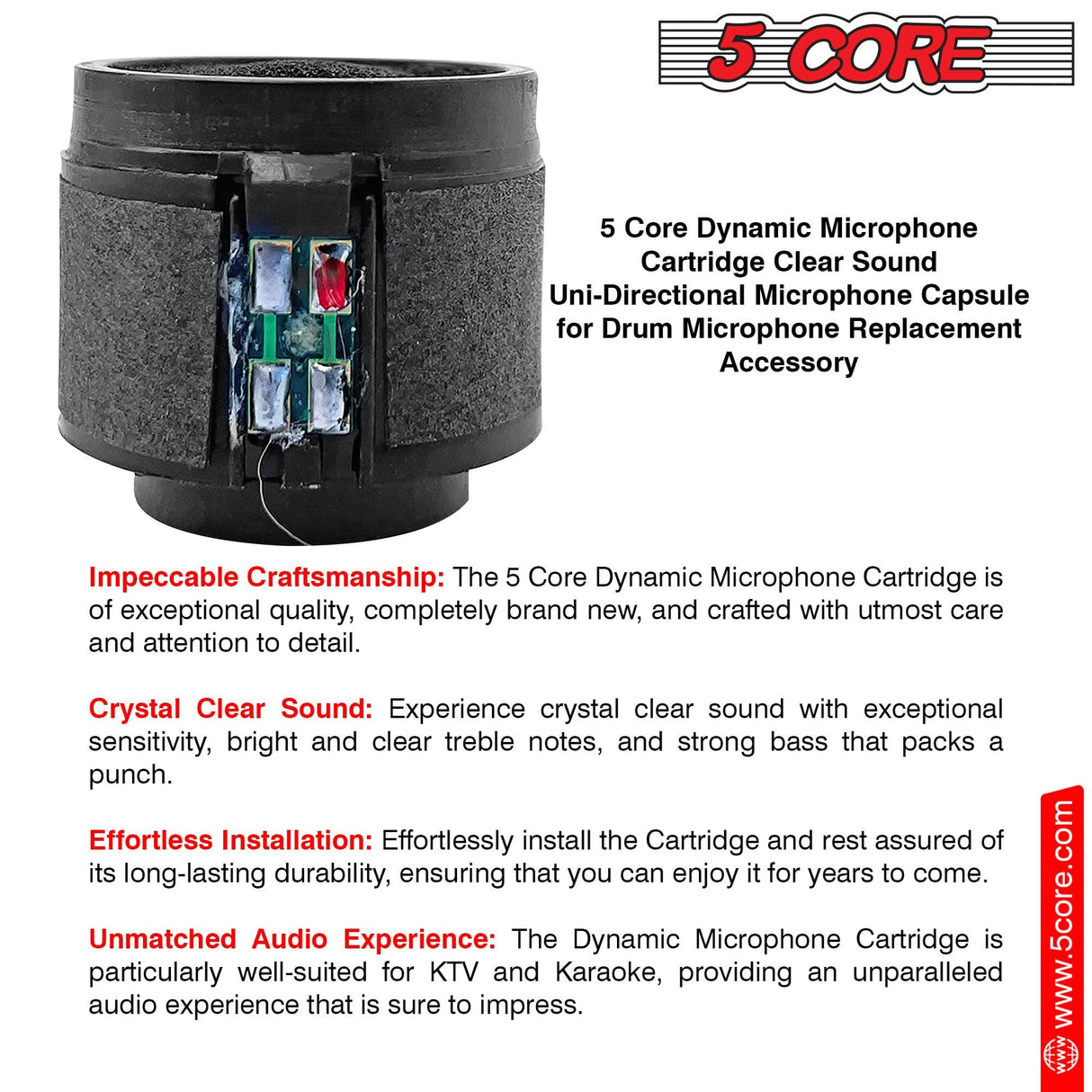 5 Core Microphone Replacement Cartridge 20Pc Neodymium Magnet Unidirectional Capsule for Dynamic Mic